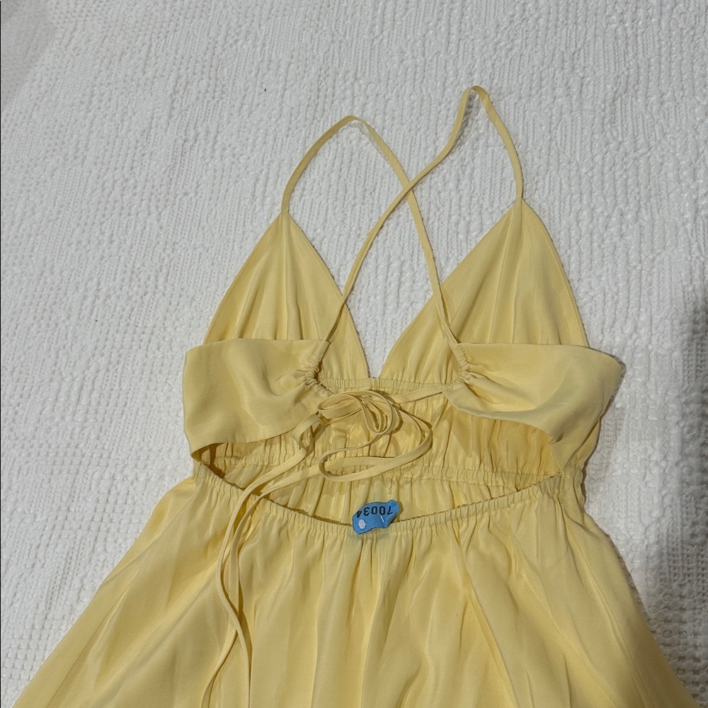 ZARA Butter Yellow Flowy Midi Dress XS Maxi A-line Sundress Strappy Open Back - Picture 9 of 15